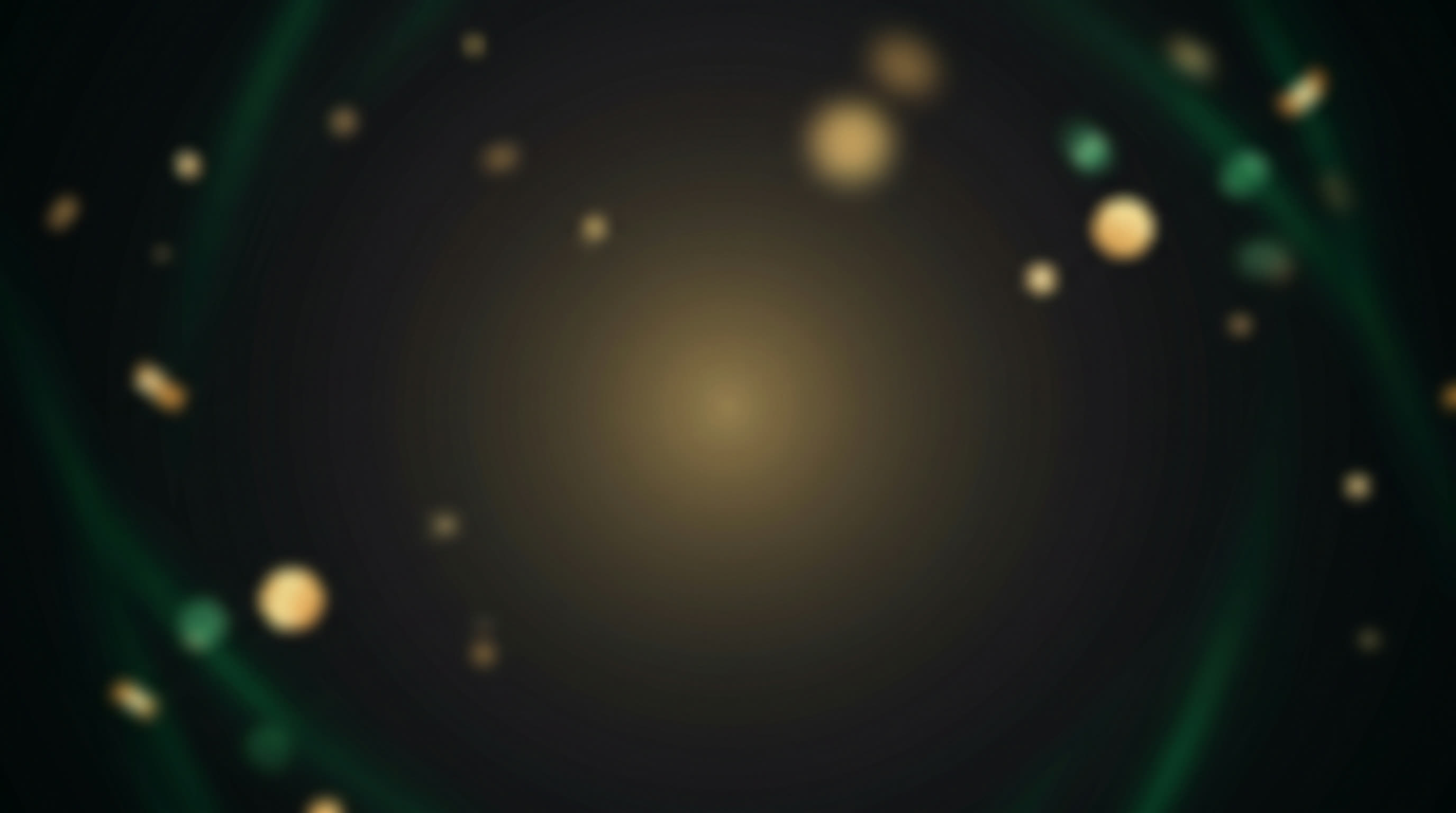 Abstract warm gold and emerald celebratory glow representing a casino night party atmosphere